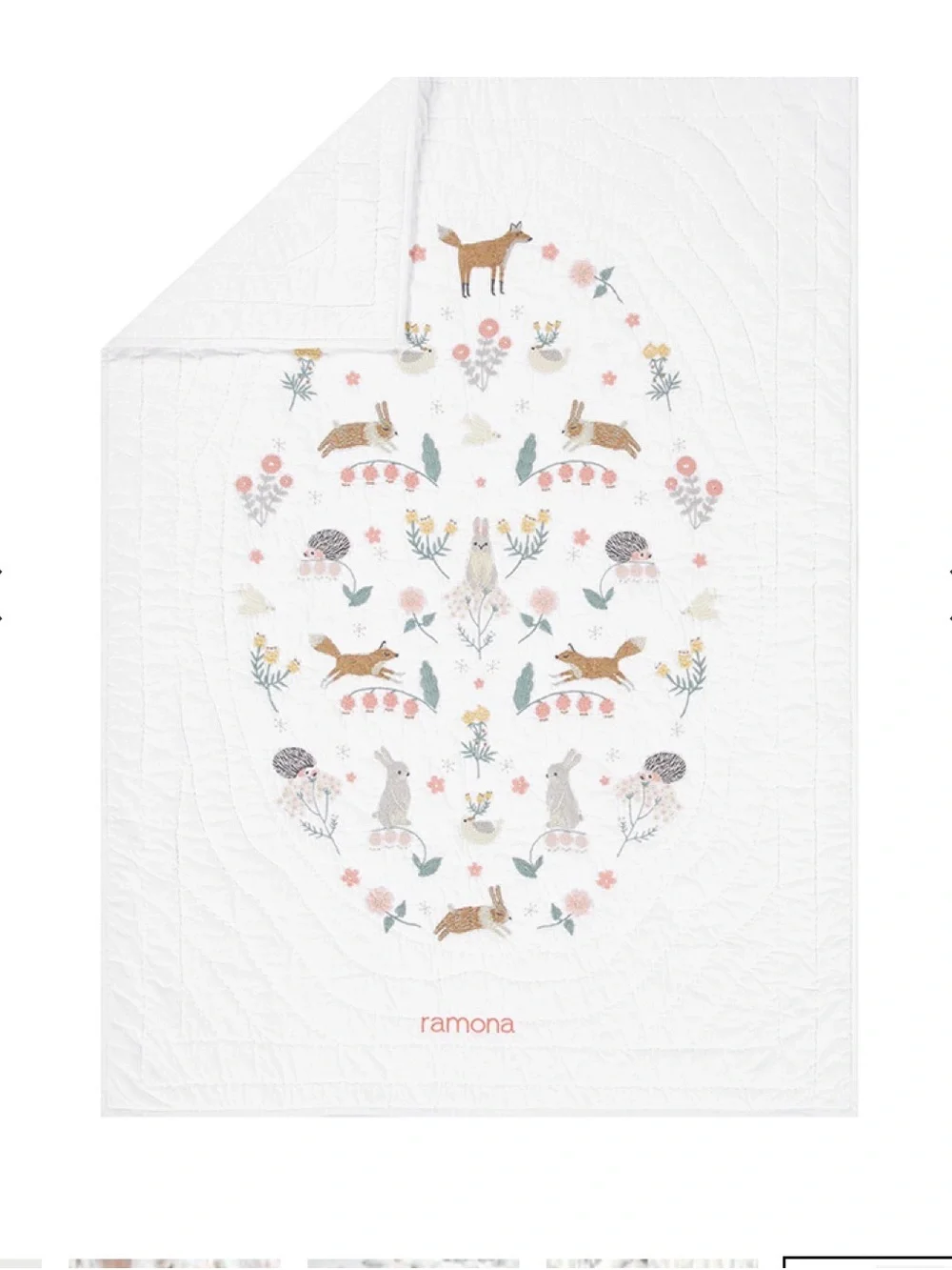 Pottery Barn White Toddler Quilt with Pastel Floral Embroidery